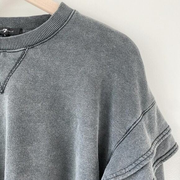 7 For All Mankind Oversized Cropped Sweatshirt Sweater Ruffled Charcoal Grey S - Picture 6 of 11